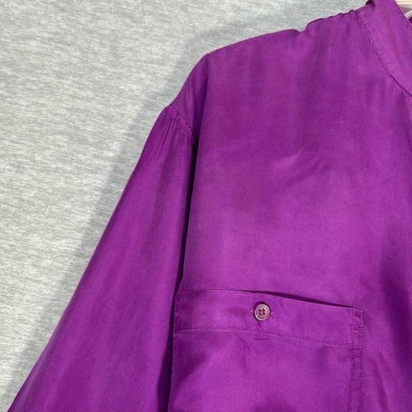 MONTAGE Silk Extra Long Oversized 2 Pocket Button Up Shirt - Picture 6 of 16